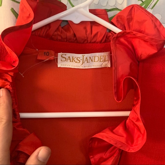 Vintage Saks Jandel red ruffle Secretary dress - Picture 8 of 16